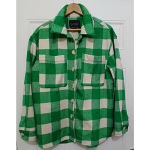 Sanctuary womens small thick soft wool shacket shirt jacket green Buffalo Plaid